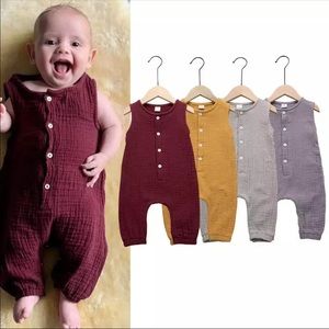 Brand New Unisex Muslin Burgundy Jumpsuit 6-12 Mon